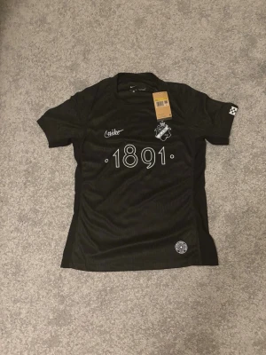 Svart AIK x Nike Dri-Fit tröja - Säljer en svart AIK x Nike Dri-Fit ADV t-shirt med trycket '1891' och AIK:s klubbmärke på bröstet. Tröjan har rund hals, korta ärmar och diskreta ränder i tyget. Perfekt för dig som vill representera AIK. Tröjan passar också storlek XS