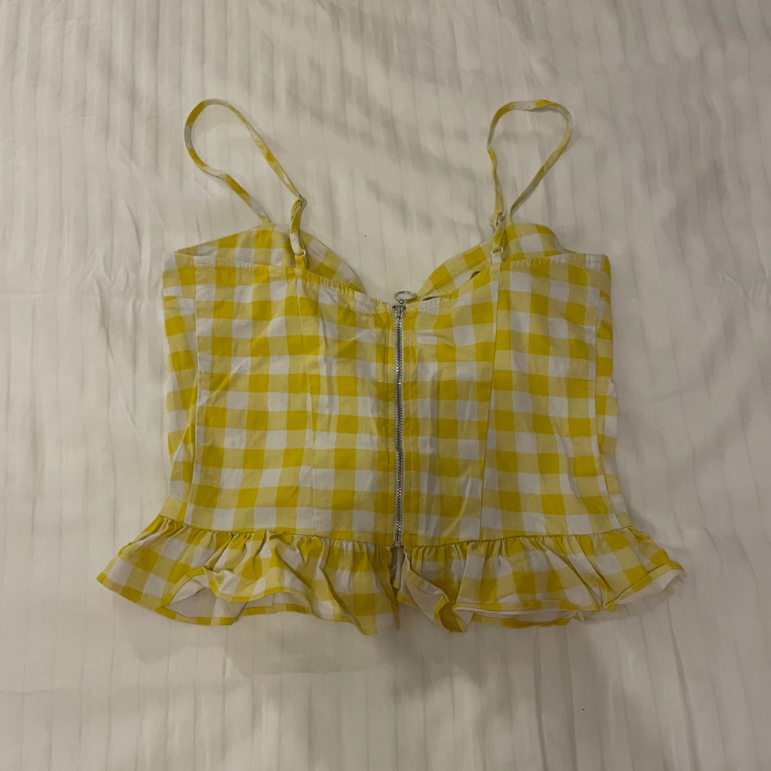 Gulvit rutig korsett-topp med snörning - 1