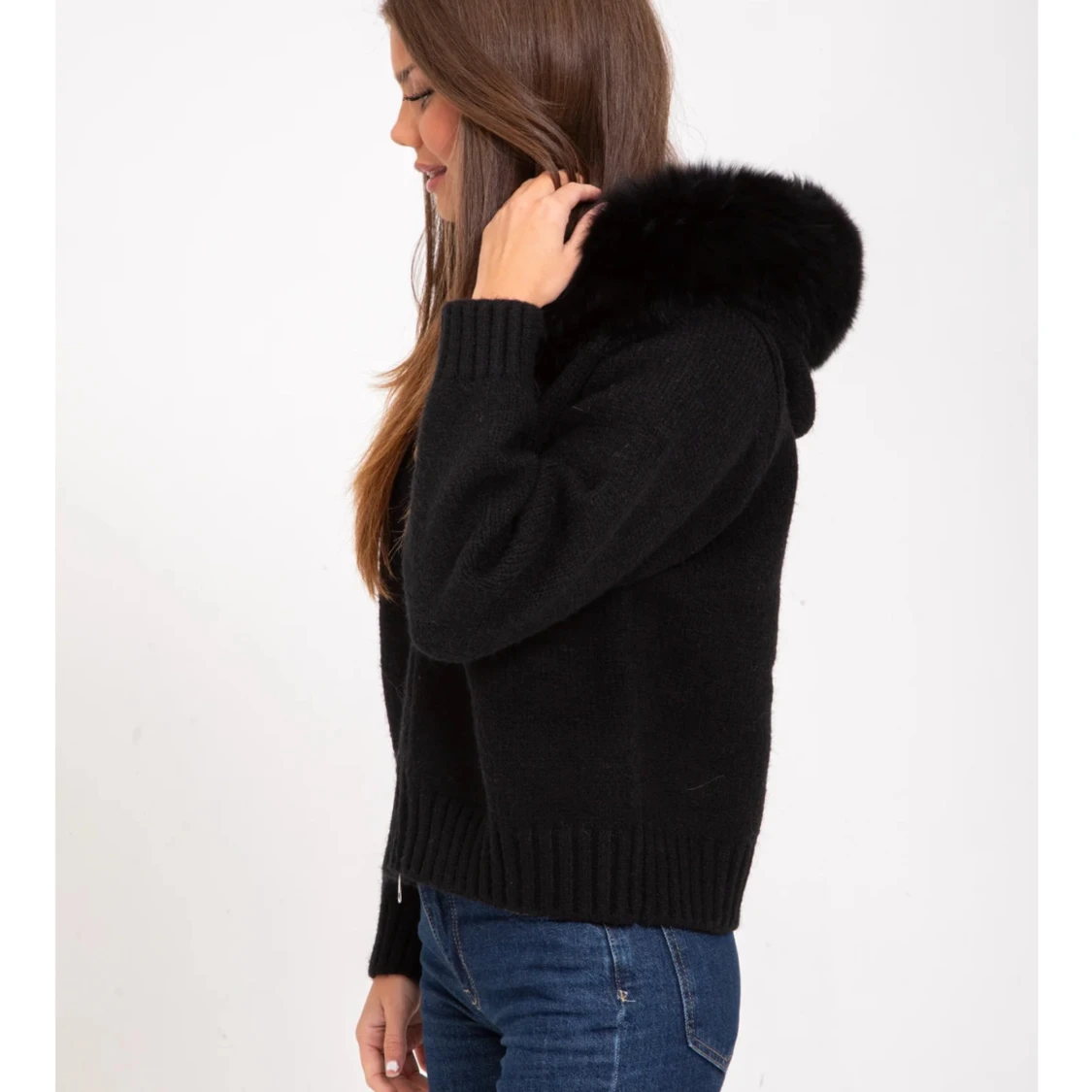 Kofta/jacka med pälsluva - 1