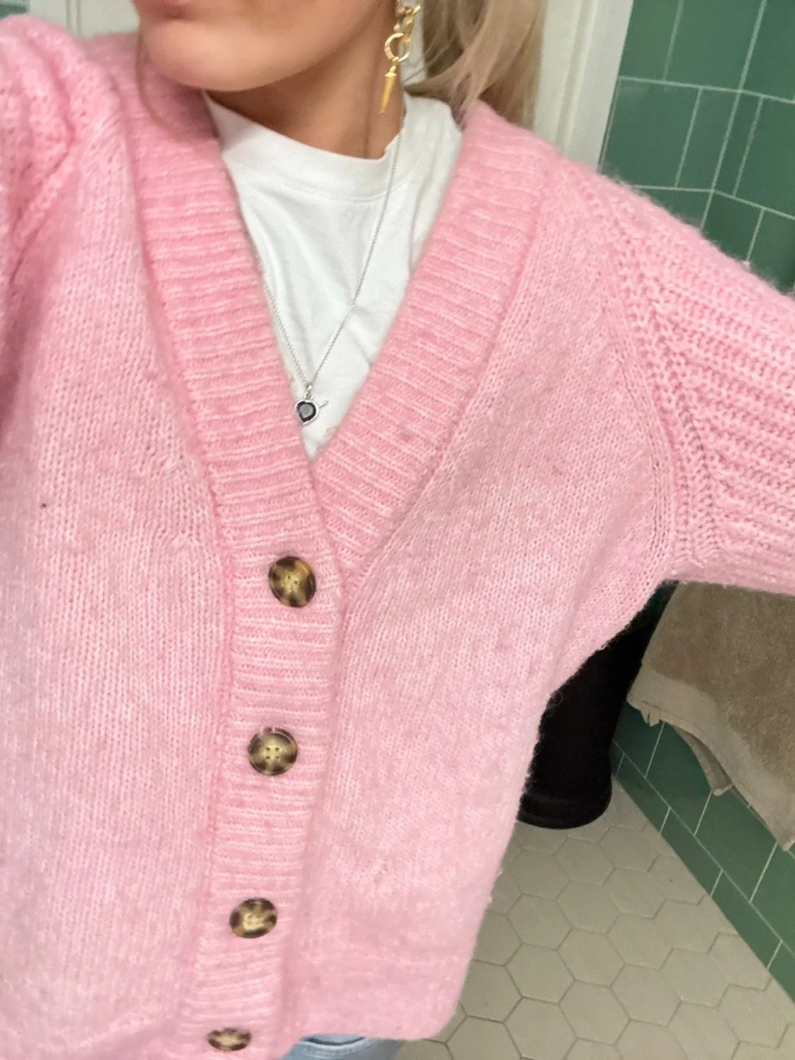 Rosa stickad kofta - 2