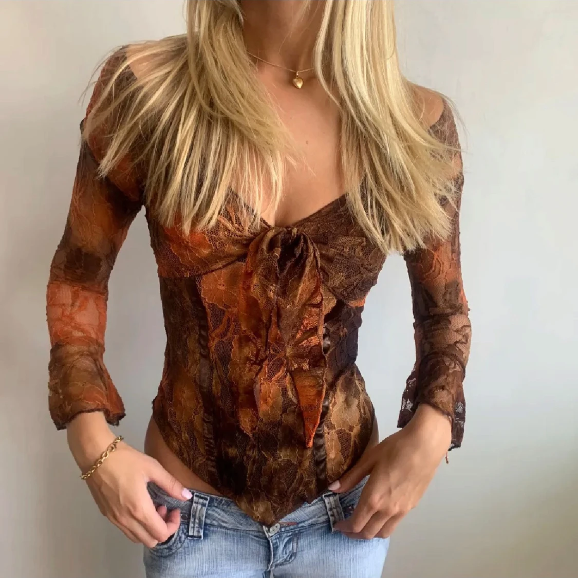 2 delat sett spets topp & spets knyt bolero topp - 4