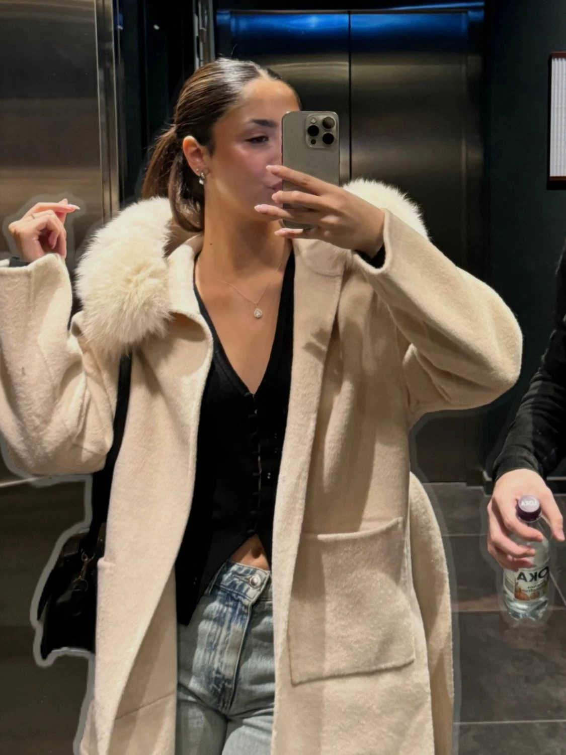 Alicia Coat Taupe med äkta päls  - 1