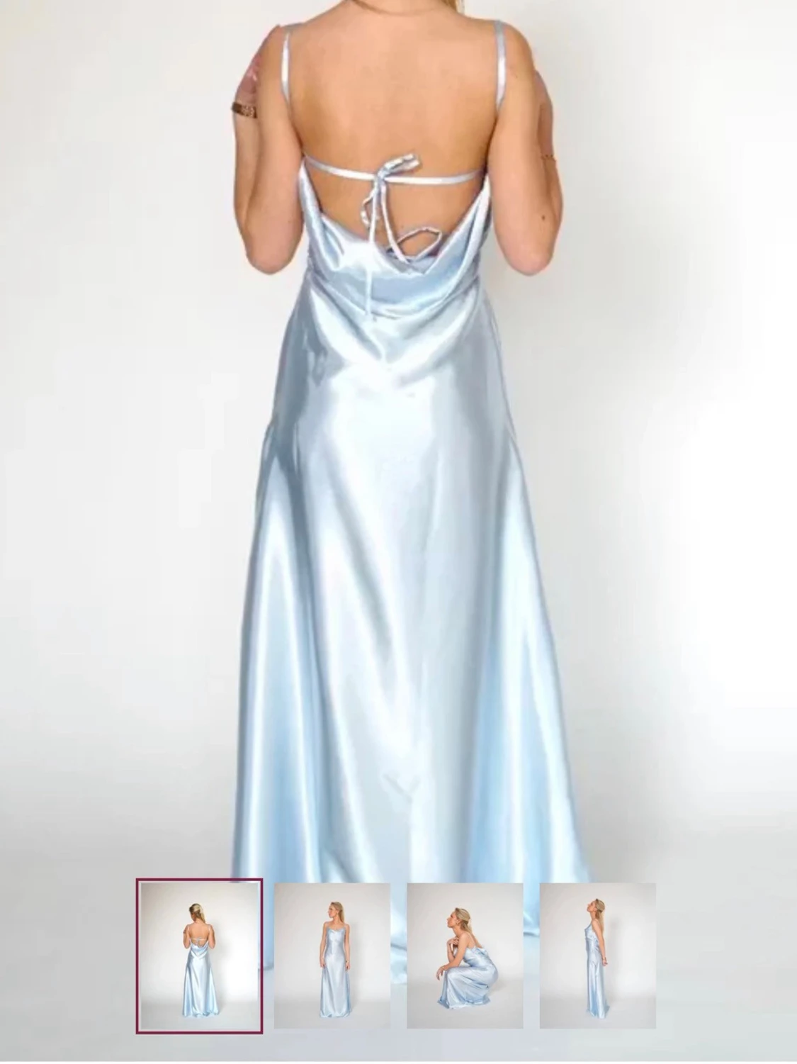 Ljusblå satin balklänning  - 4