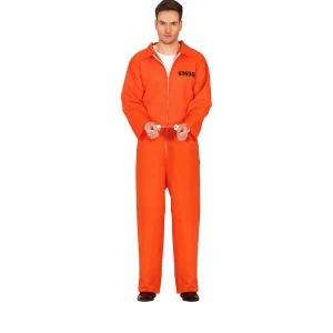 Orange fångdräkt med dragkedja - Säljer en orange fångdräkt. Dräkten har lång ärm, krage och dragkedja framtill. Perfekt för temafest eller maskerad. Jag är en tjej som är 170 och passade perfekt för mig som vanligtvis har xs/s i kläder men skulle helt klart säga att den passar m också, använd en gång!