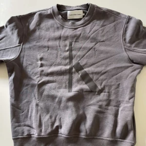 Grå sweatshirt från Calvin Klein Jeans - Säljer en stilren grå sweatshirt från Calvin Klein Jeans med stort CK-logga framtill. Tröjan har rund halsringning, långa ärmar och ribbade muddar. Perfekt för en clean och avslappnad look.