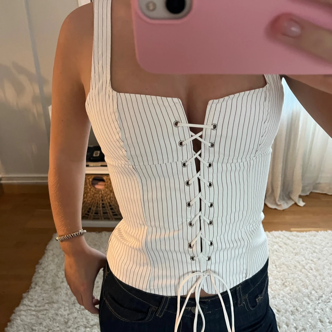 Vit randig korsett med snörning - 2