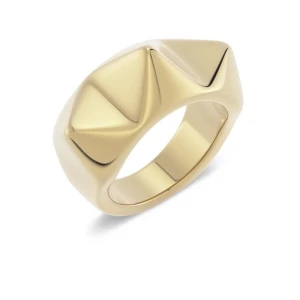 Chunky guldpläterad ring med kantig design - Cool chunky ring i guldpläterad metall med en unik, kantig och geometrisk form. Perfekt statement-piece för dig som vill sticka ut med din stil. Ringen har en blank finish och känns både modern och edgy.