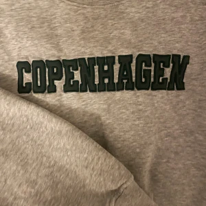 Grå sweatshirt med Copenhagen-tryck - Grå sweatshirt med mörkgrönt broderat 'Copenhagen'-tryck på bröstet. Klassisk rund halsringning och långa ärmar. Perfekt för en chill och avslappnad stil. Mjuk och skön bomullsblandning.