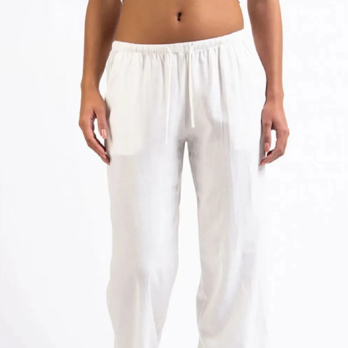 Vita linnebyxor med snörning - 1