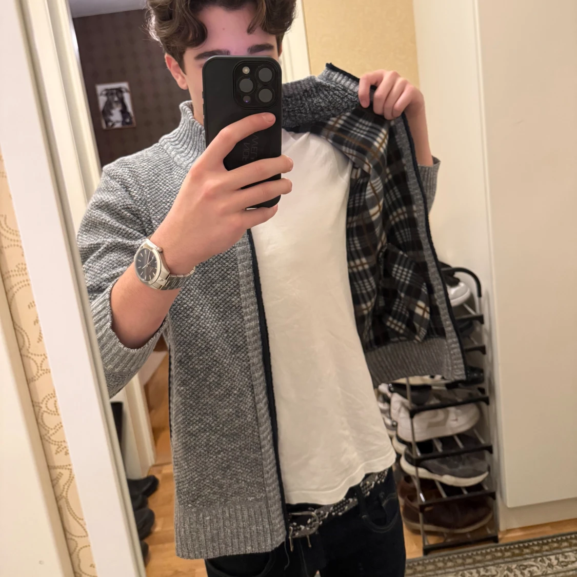 Grå stickad kofta - 2