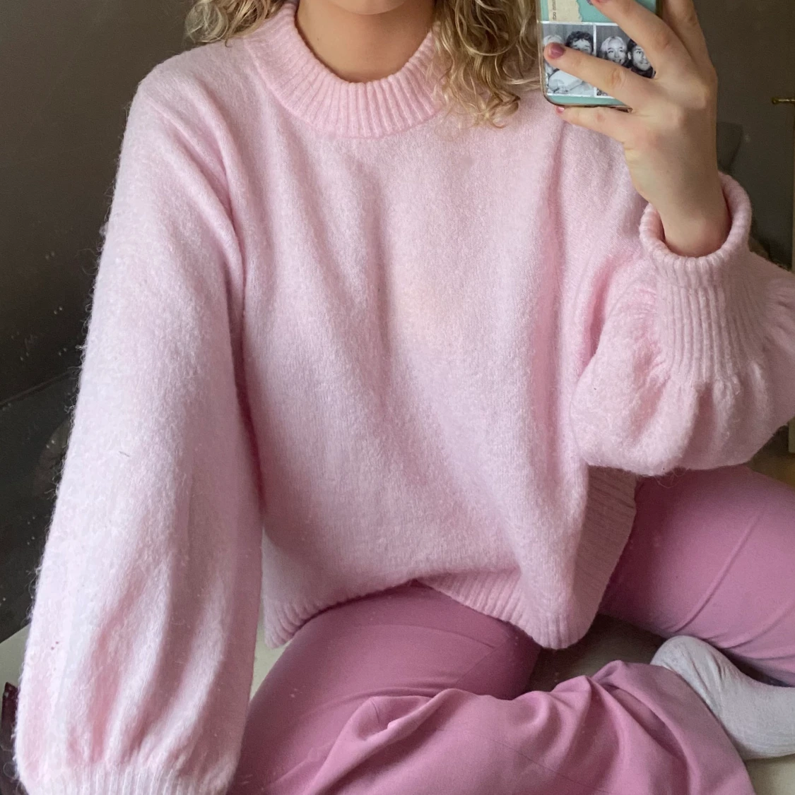 Stickad rosa tröja  - 90