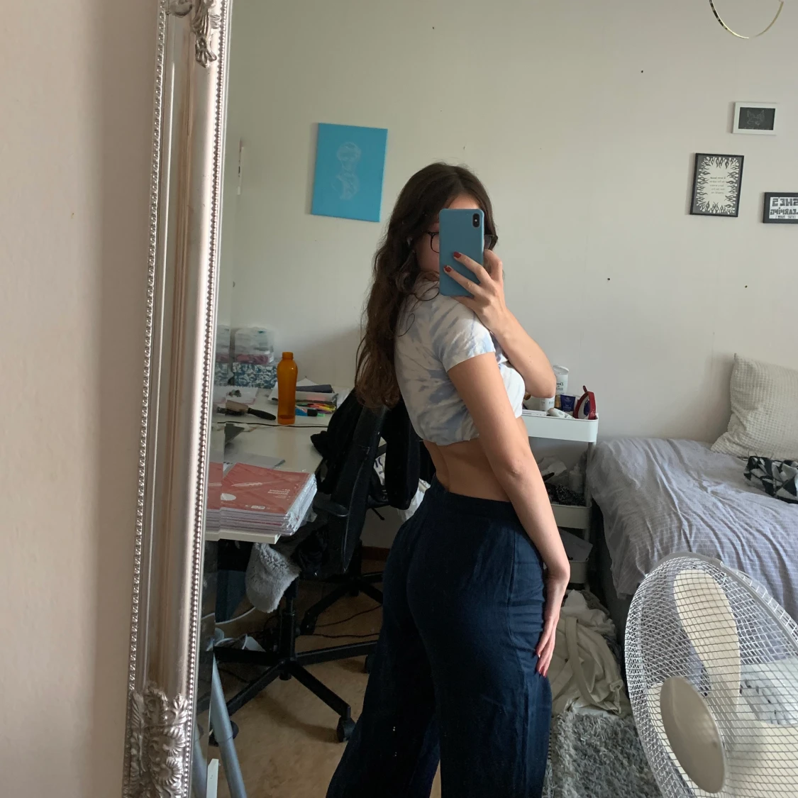 Blå linnebyxor - 90