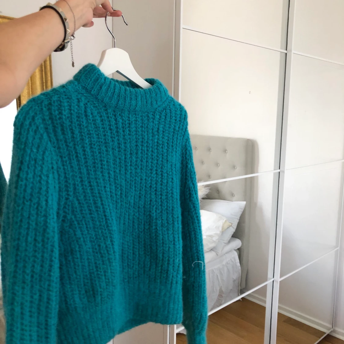 Blå stickad tröja - 90