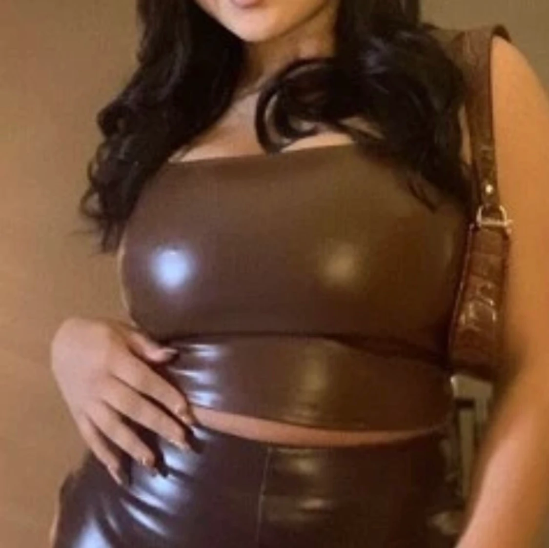 Brun läder topp - 90