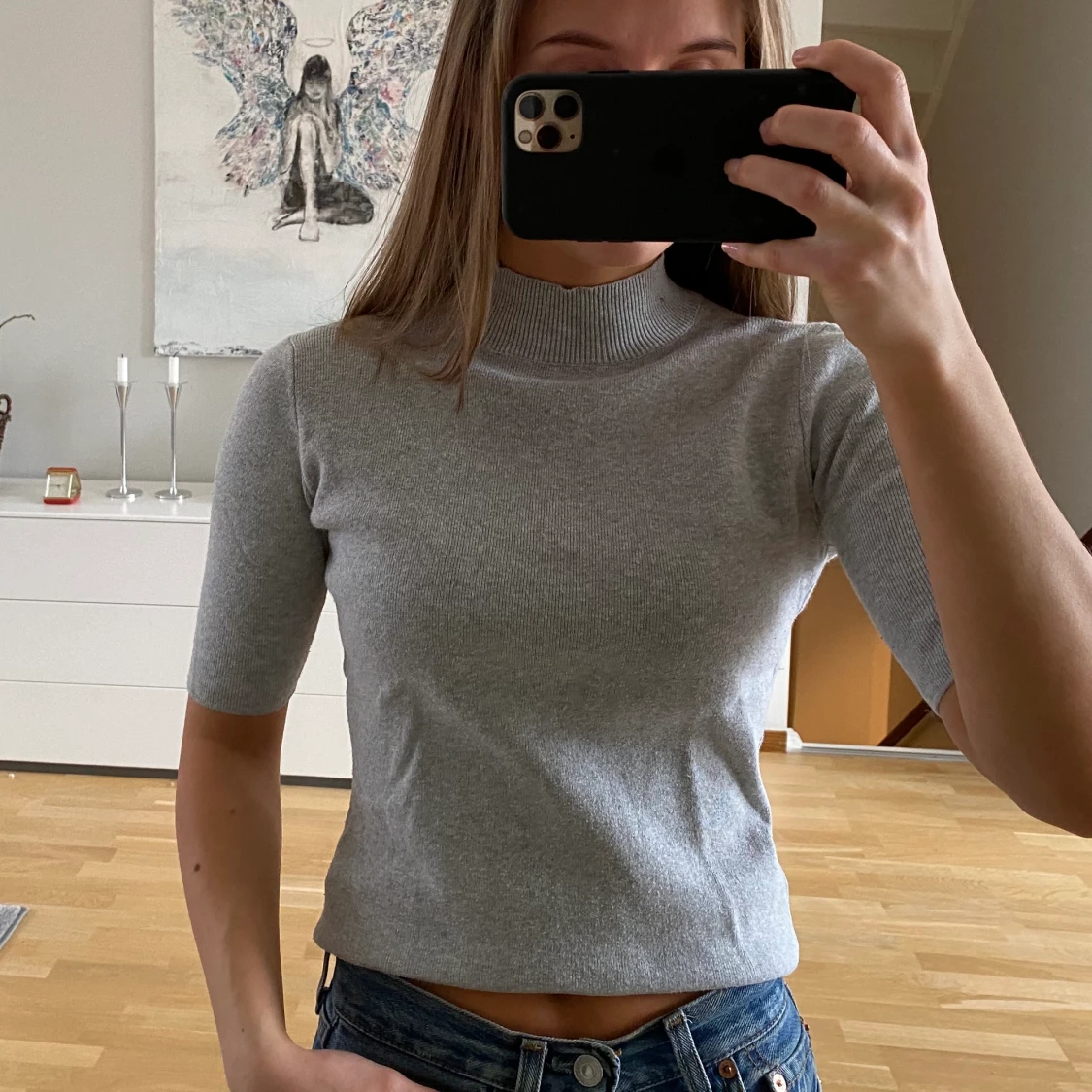 Grå topp med hög krage - 90