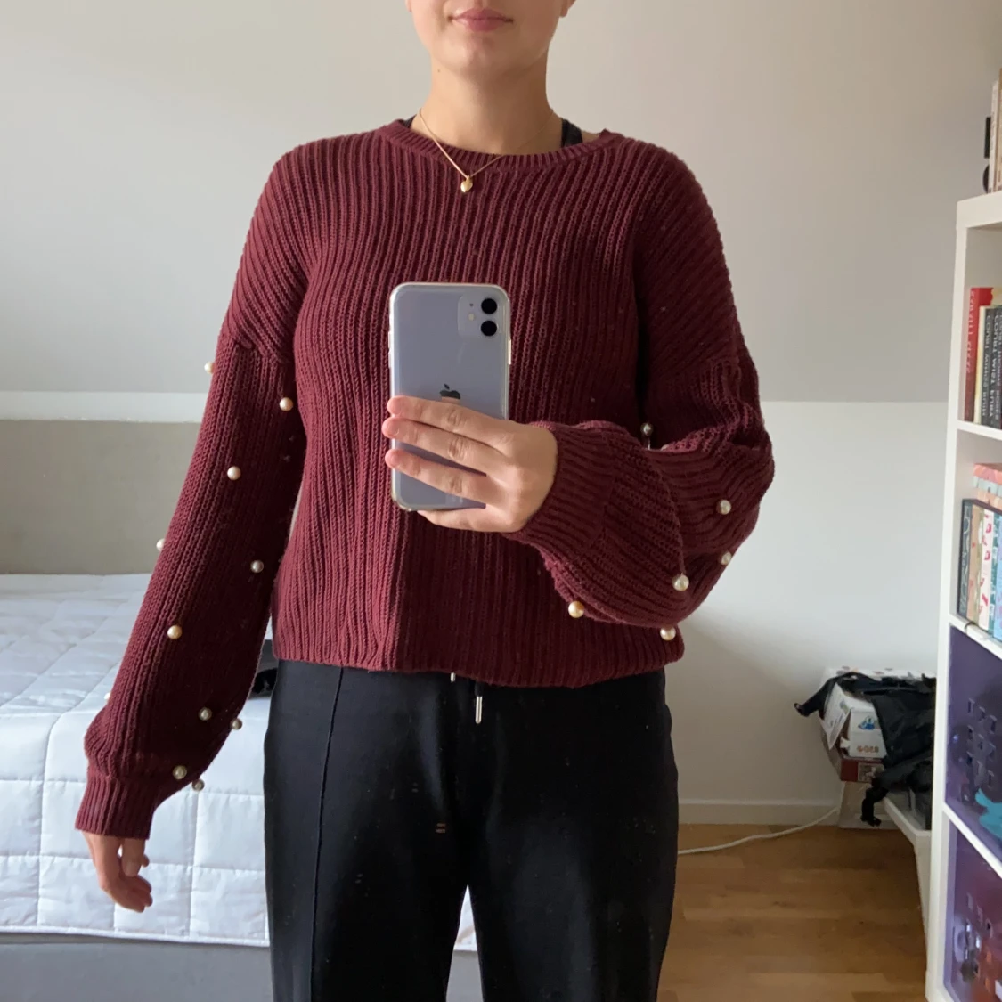 Vinröd stickad tröja - 91