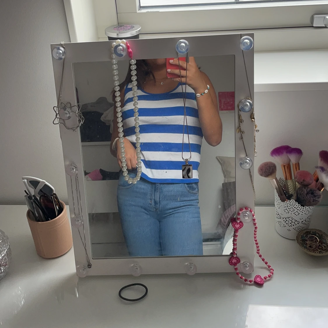 Blått randigt linne