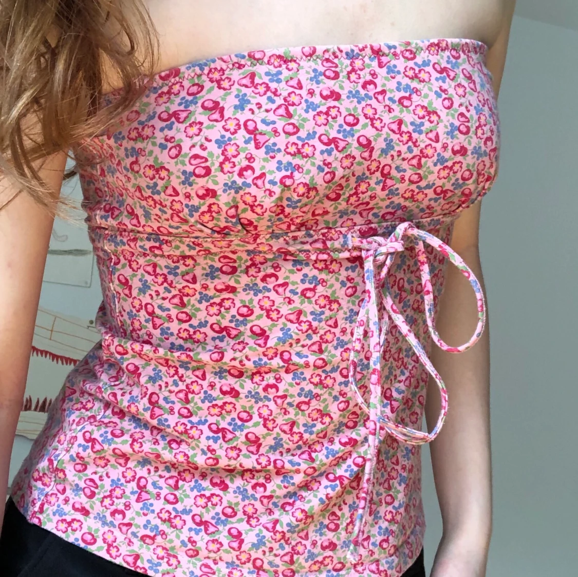 Rosa blommigt linne - 90