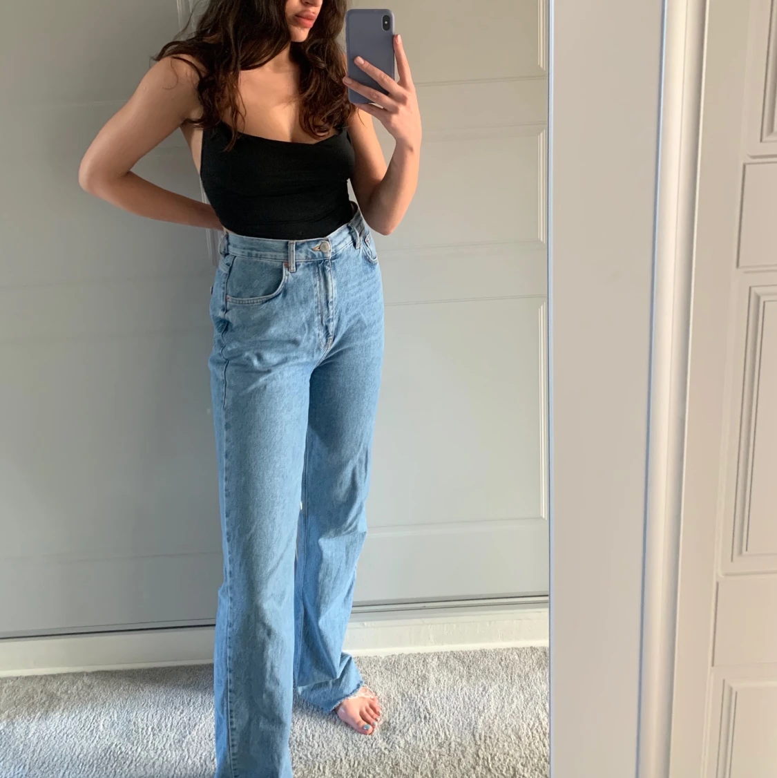 Blå raka jeans (tall)