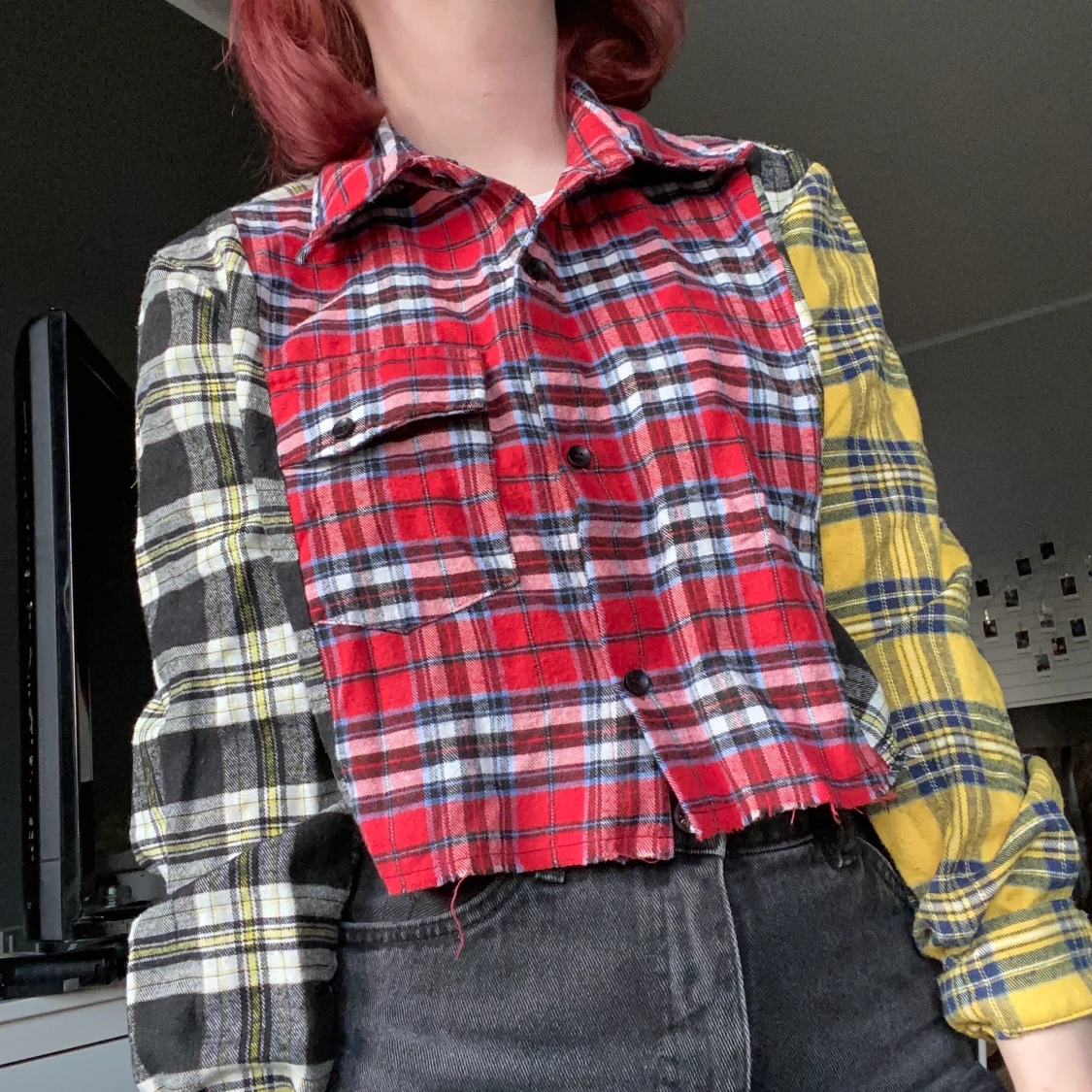 Croppad flanellskjorta  - 90