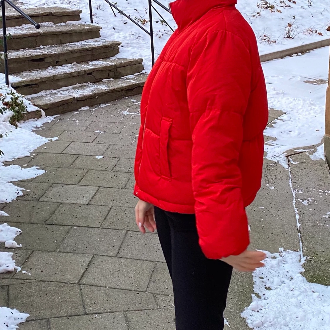 Röd puffer jacka  - 90