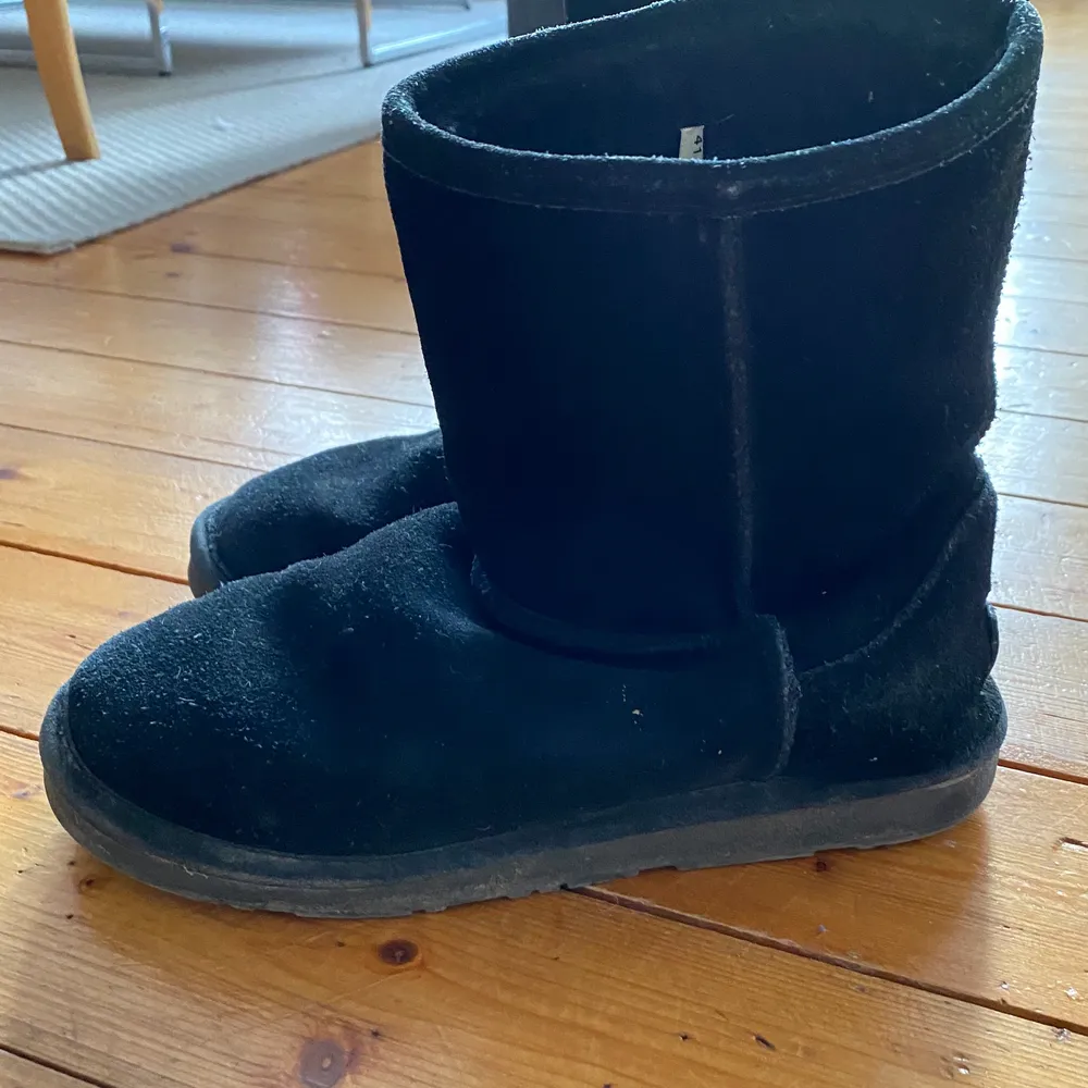 Säljer min svarta varma och sköna ”uggs”, det är en kopia, men ser identiska ut om man inte kollar på märket på baksidan vid hälen. Storlek 41, men passar 38/39 om man har tjocka strumpor vilket man gärna vill ha på vintern❤️ de är i fint skick men använt skick, därav priset❤️❤️ Kan mötas upp i Stockholm eller frakta, om frakt så tillkommer fraktkostnad🥰❤️. Skor.