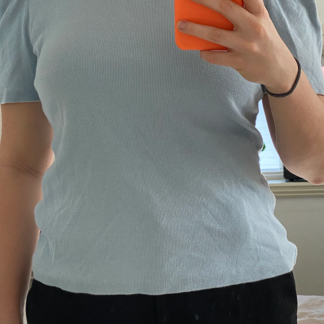 Blå topp med puffärm - 91