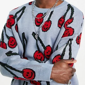 Ljusblå Tröja med Körsbär - Säljer den här superfina ljusblåa tröjan med körsbär på🍒 Jätteskön och ej stickig! Väldigt unik och mysig:) Endast testad!!!! Buda endast om du faktiskt är intresserad❤️❤️