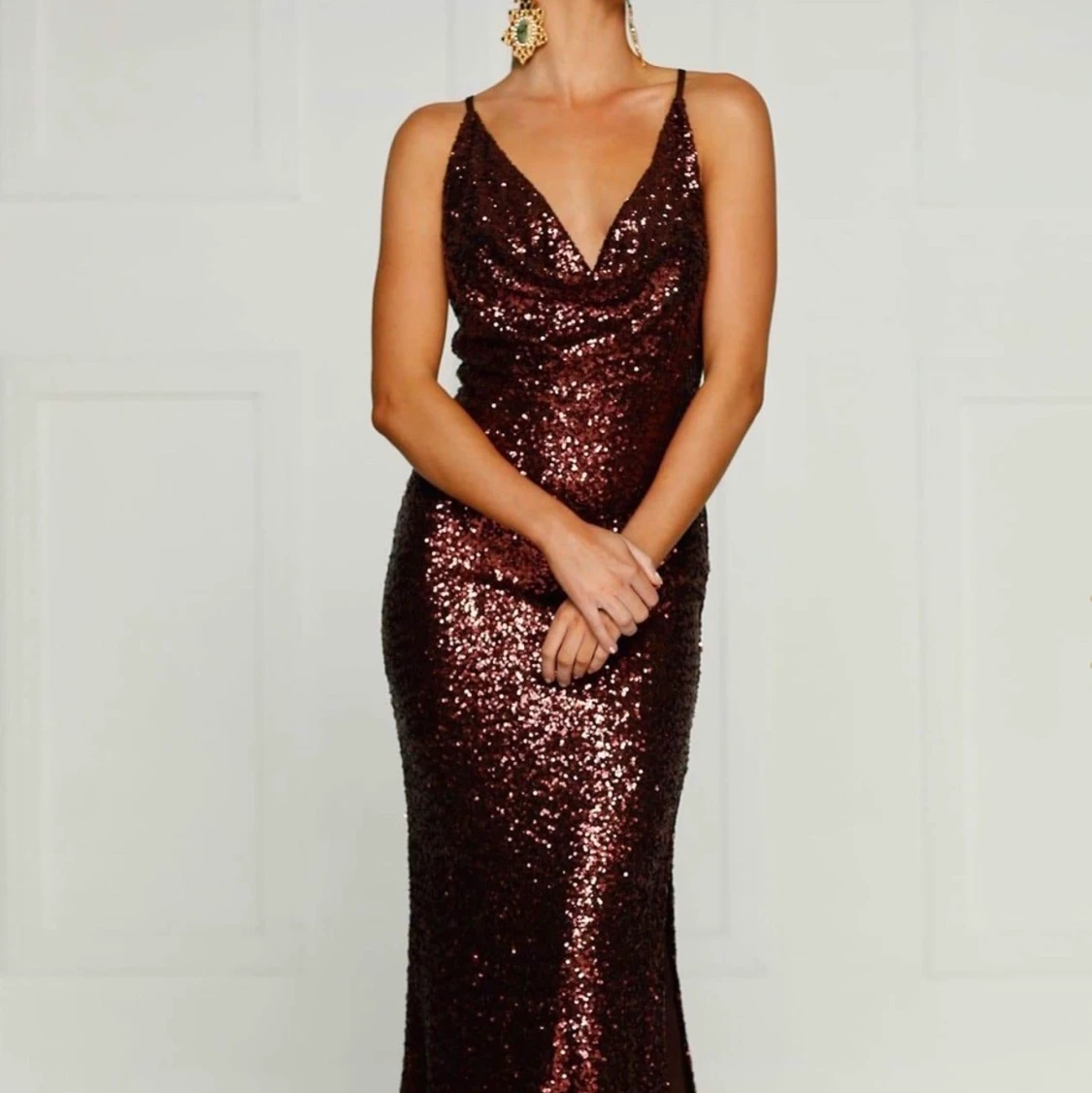 Chokladbrun balklänning med paljetter - 91