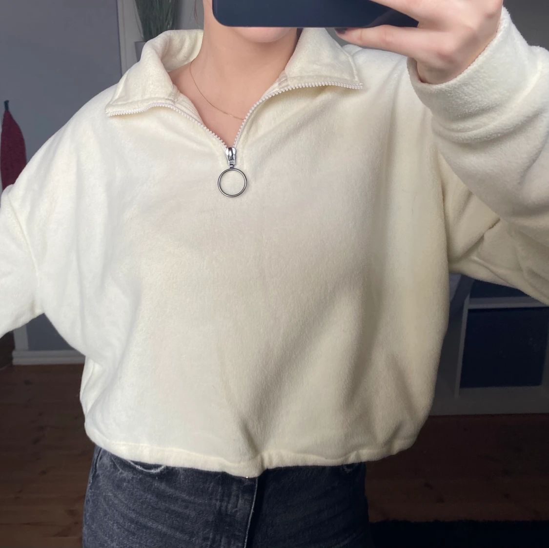 Vit fleecetröja med dragkedja - 90