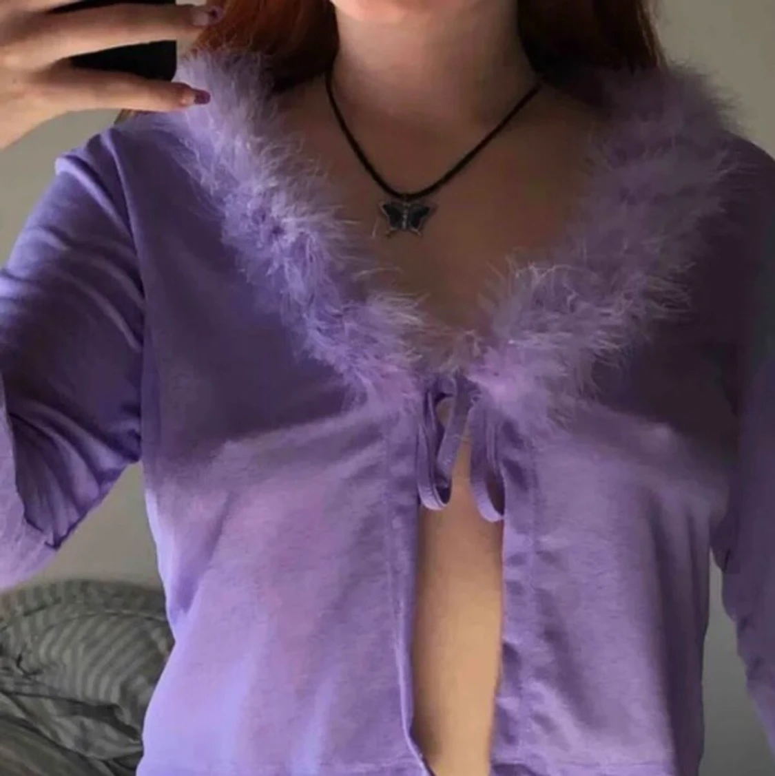 Lila fluffig kofta - 90