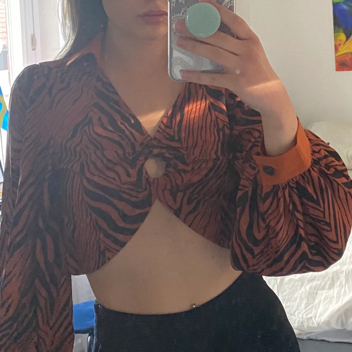 Tigerrandig blus med Ballongärmar - 91