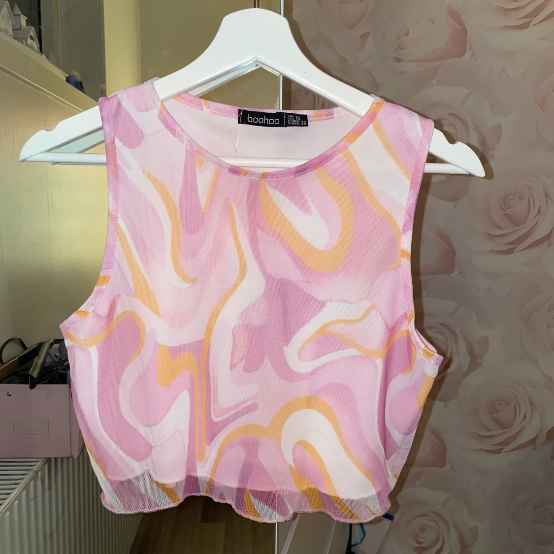 Marble print mesh crop top - 90