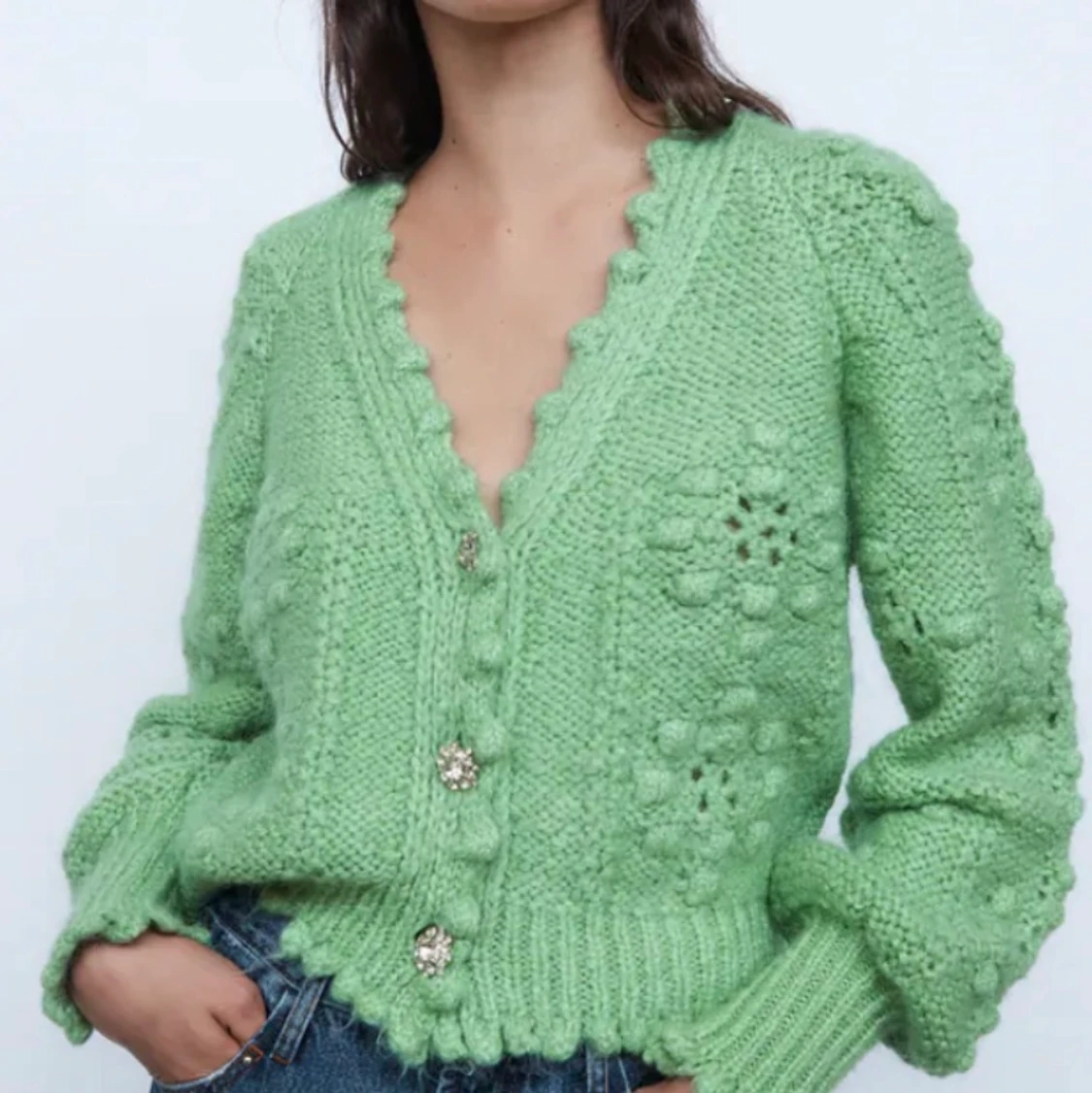 Grön stickad kofta