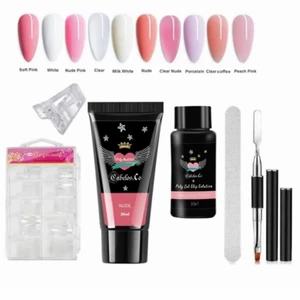 Nail kit - Repost. Poly gel nail kit använd en gång, det funkar jättebra men säljer för naglar är inte min grej. Vad som ingår: Peach pink poly gel. Nagellack, genomskinliga naglar (90-100st), klämma, fil, pensel, base coat, solution och en UV Lampa, Allt kostade från början 1000kr från Heaven scent💕 (hälften kvar av polygel, går enkelt o billigt att skaffa ny)