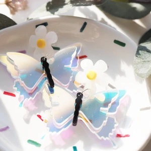 Reflecting butterfly with flower earring - Earrings made from acrylic- light weight- colorful 