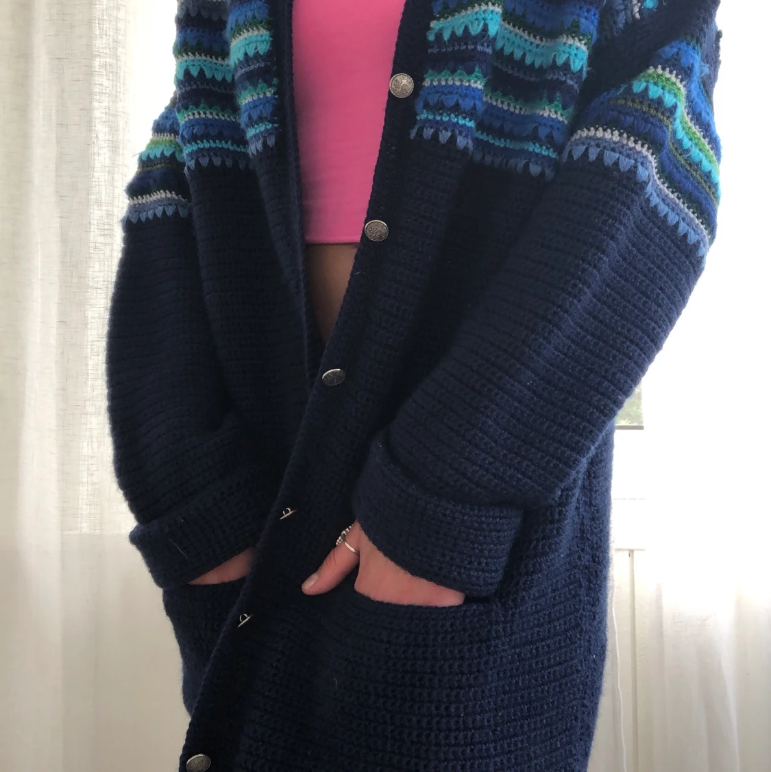 Blå stickad kofta - 91