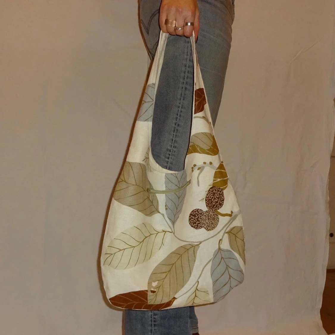 Handgjord tygväska/tygpåse mönstrad brun - 91