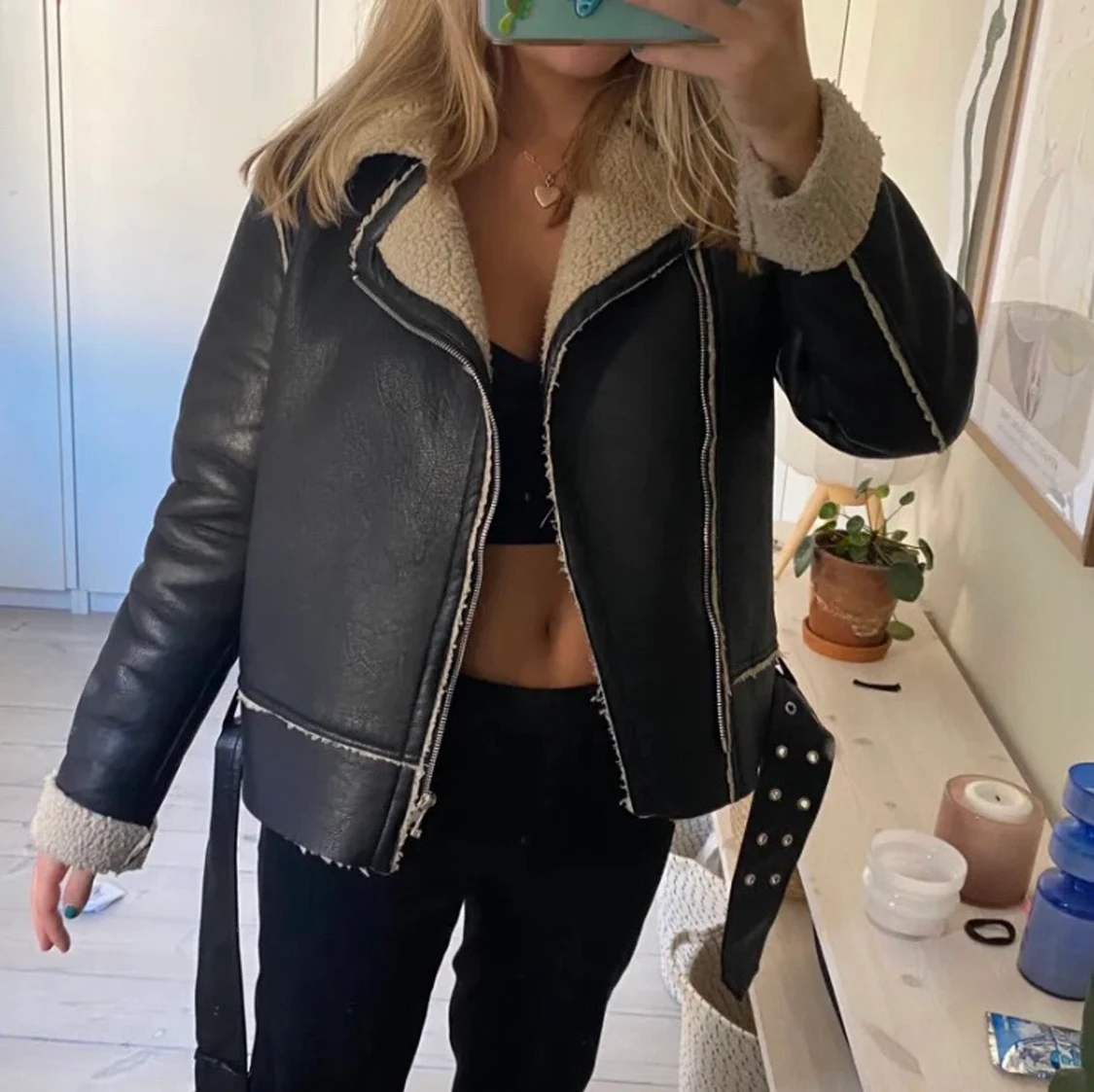 Skinn/biker jacka med Teddy i - 90