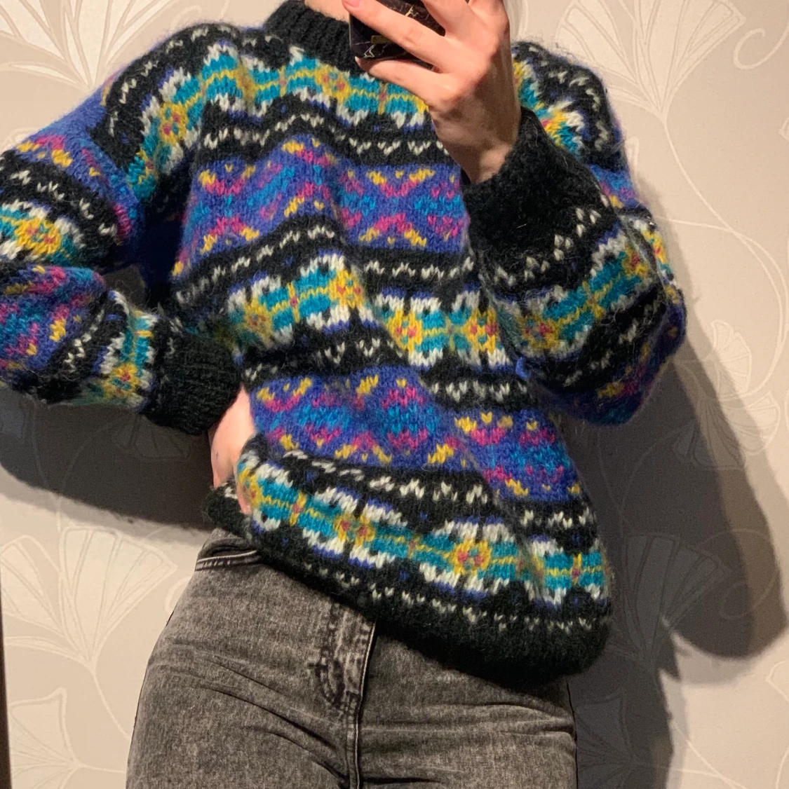 Stickad sweater med riktigt ylle ”lusekofta” - 90