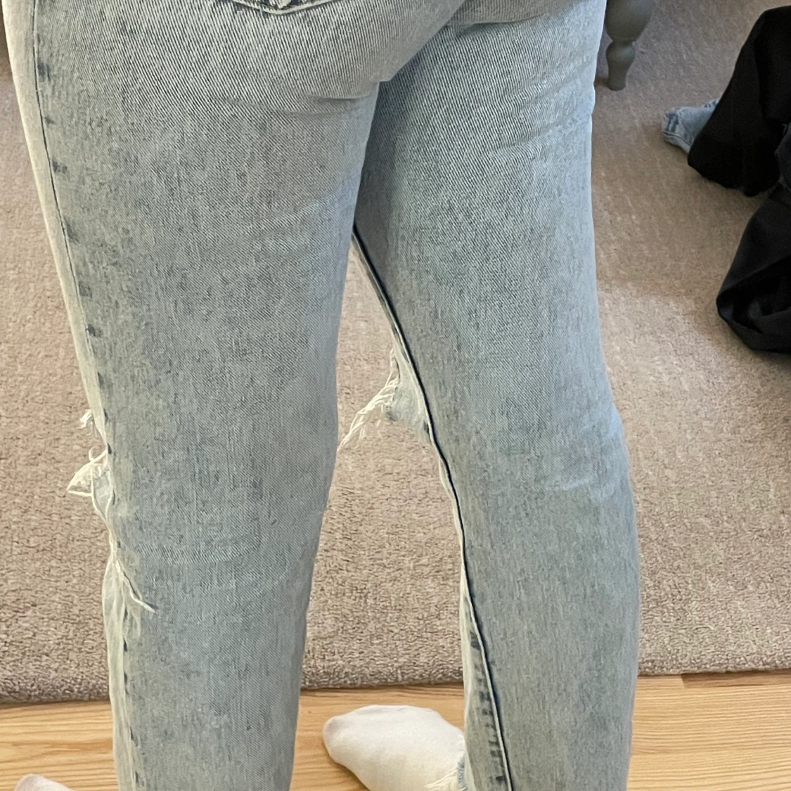 Raka jeans m. slitningar - 91