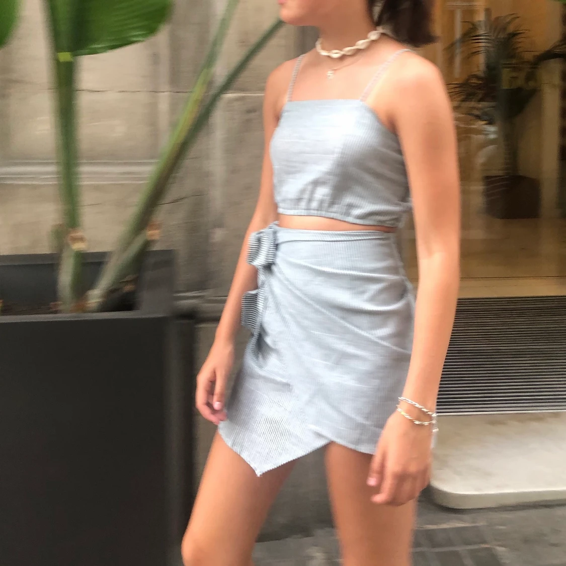 Grön och vitrandigt set