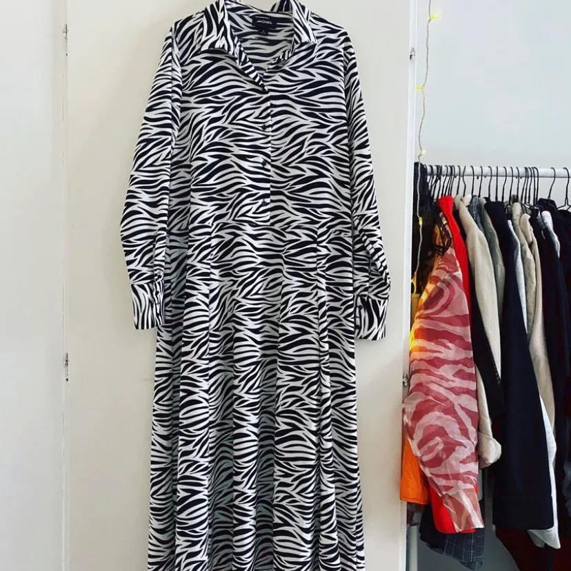 Zebra-klänning från Monki. Köpt för 500kr och den är använd ett fåtal gånger och i jättefint skick. Den är lite oversized i modellen. ⚡️⚡️. Klänningar.