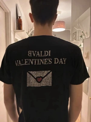 Svart Bvaldi Valentine's Day t-shirt - Svart t-shirt från Bvaldi med texten 'VALENTINE'S DAY' och ett kuvert med hjärta på ryggen. T-shirten har korta ärmar och en klassisk passform. Perfekt för dig som vill sticka ut med en unik och snygg design.