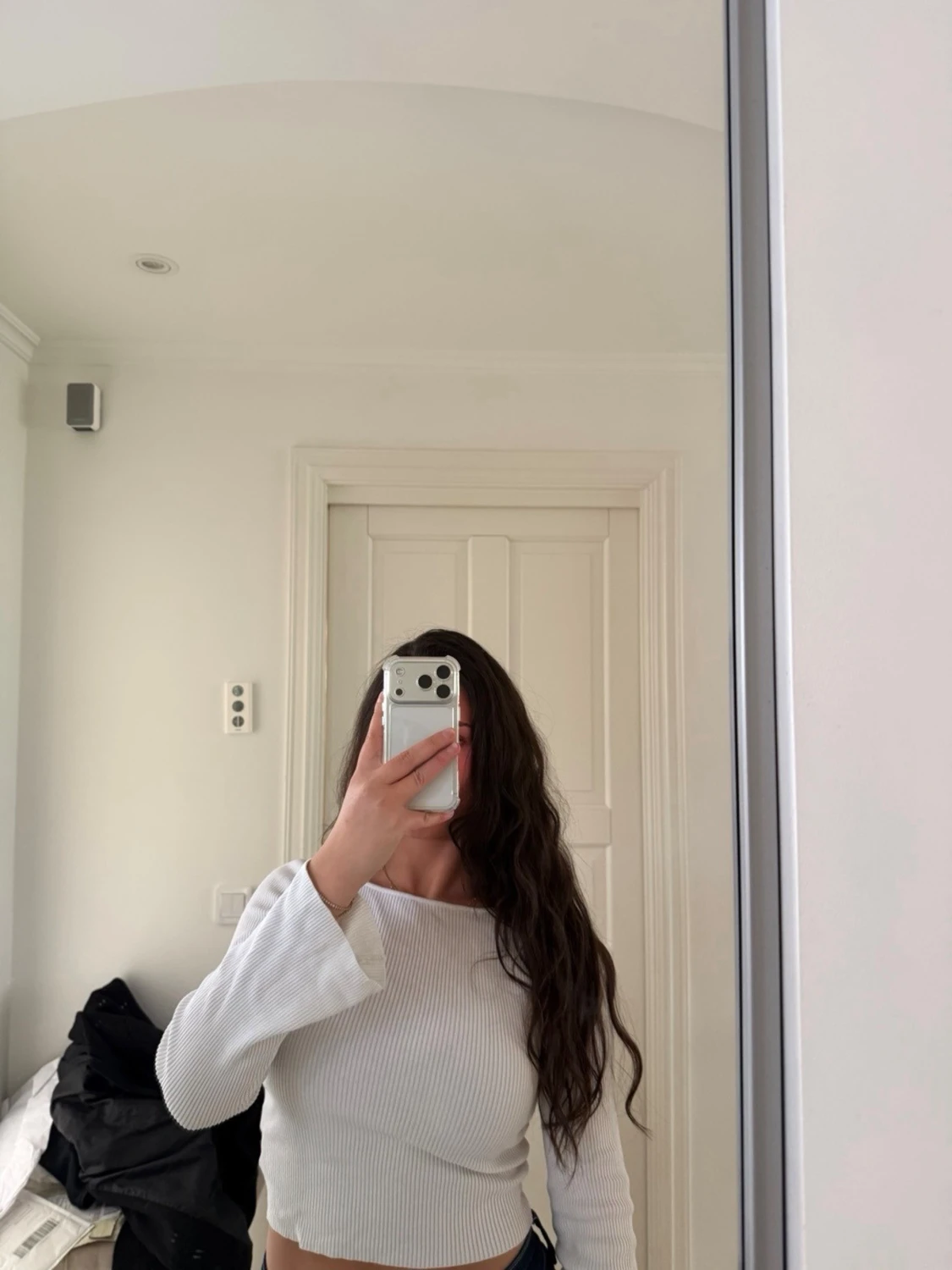 Vit ribbad croppad topp
