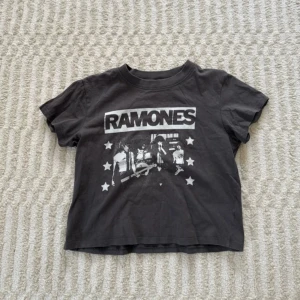 Ramones t-shirt från H&M Divided - Grå t-shirt med Ramones-tryck framtill från H&M Divided. Klassisk rund hals, korta ärmar och rak passform. Trycket har bandmedlemmarna och stjärnor i vitt. 