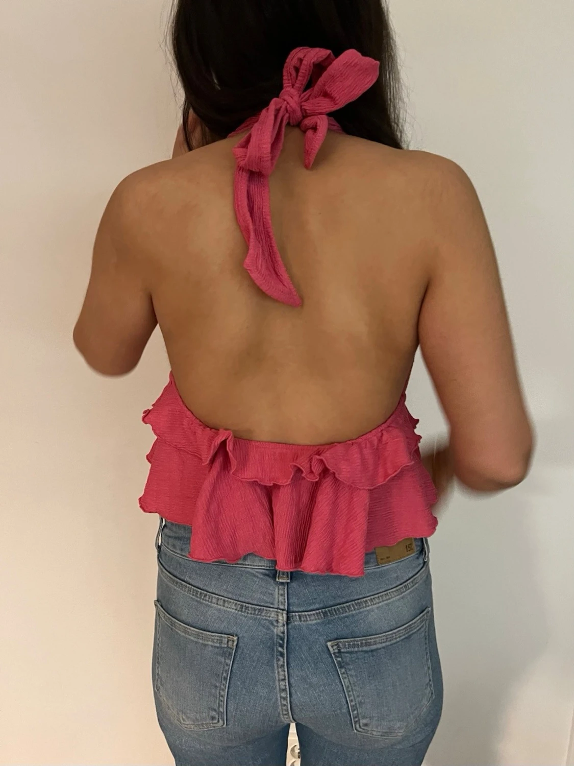 Rosa volang topp med knyt i nacken - 1