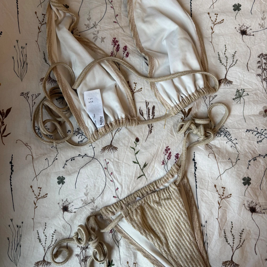Beige/guldig halterneck bikini - 2