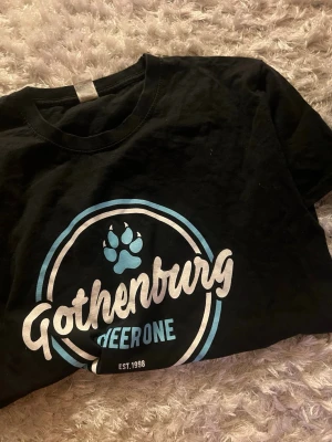 Svart t-shirt Gothenburg Cheer One - Svart t-shirt med tryck från Gothenburg Cheer One. Framsidan har ”Gothenburg cheer one ” tryck och baksidan ”GCO supporter” Aldrig använd , fått från camp