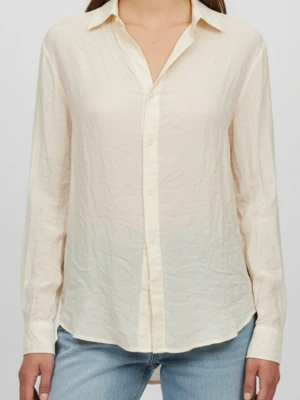 Ljusbeige skjorta i bomull - Klassisk ljusbeige skjorta med krage och knappar framtill. Tillverkad i tunn bomull som ger en avslappnad känsla. Skjortan har lång ärm och en rak passform som passar till det mesta. Perfekt att styla med jeans eller kjol.